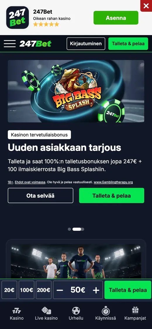 247Bet – etusivun näkymä puhelimella