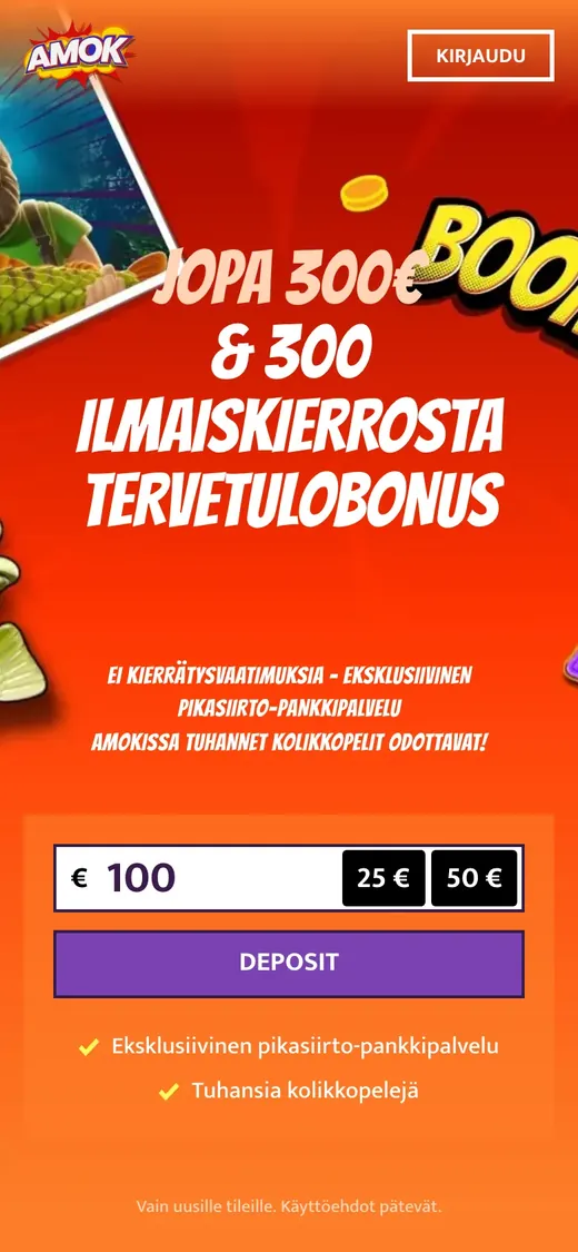 Amok – etusivun näkymä puhelimella