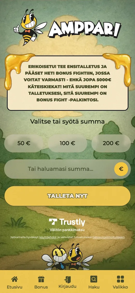 Amppari – etusivun näkymä puhelimella