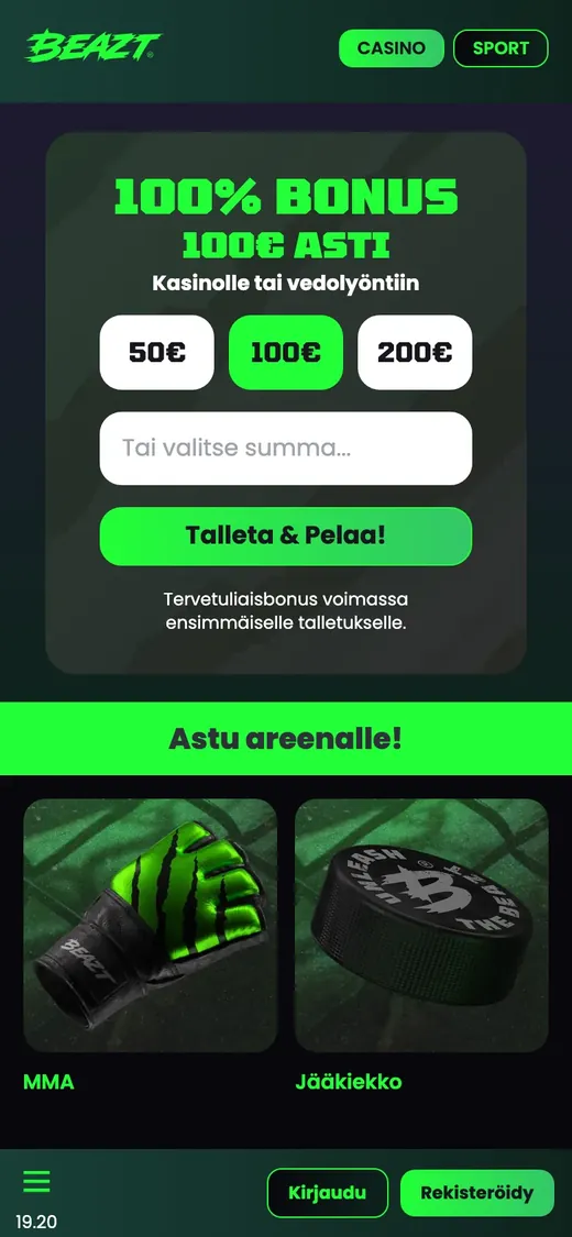 Beazt – etusivun näkymä puhelimella