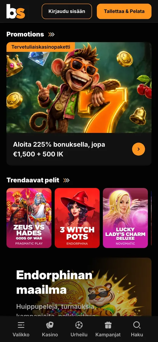 Betstro – etusivun näkymä puhelimella