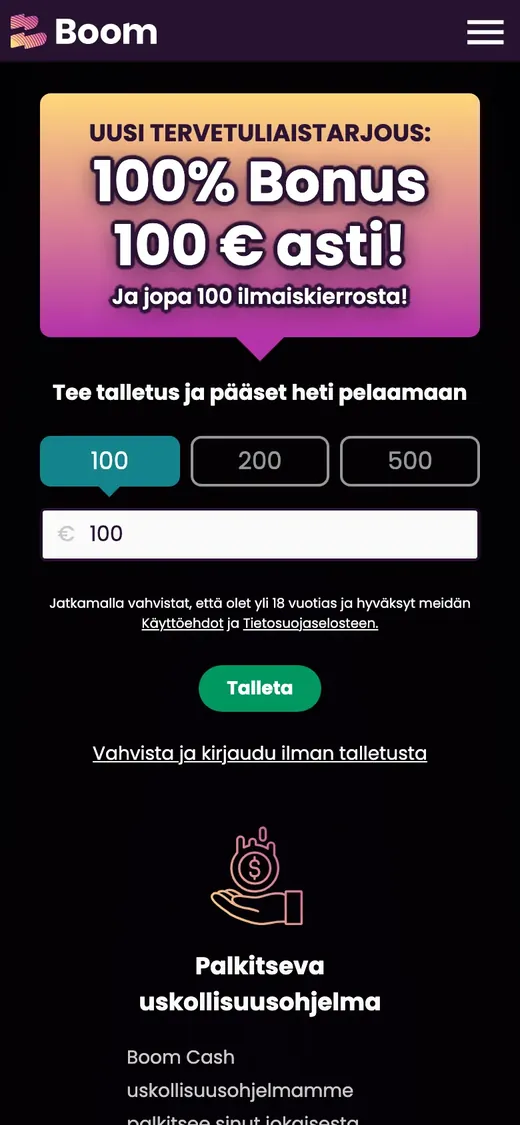 Boom – etusivun näkymä puhelimella