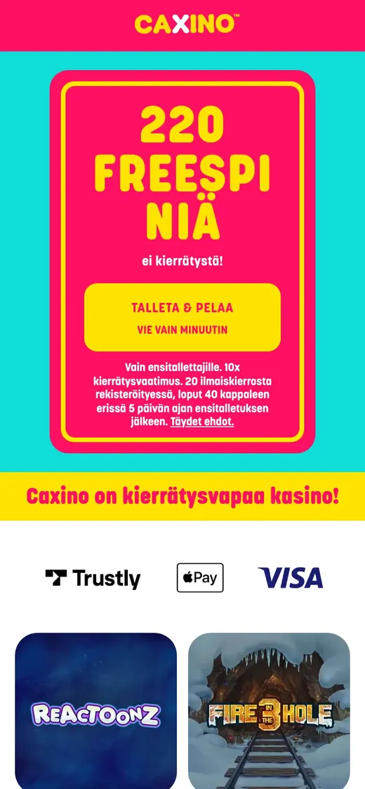 Caxino – etusivun näkymä puhelimella