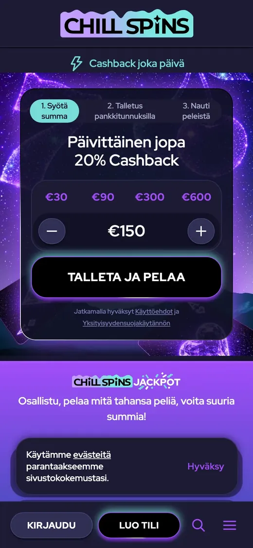 Chill Spins – etusivun näkymä puhelimella