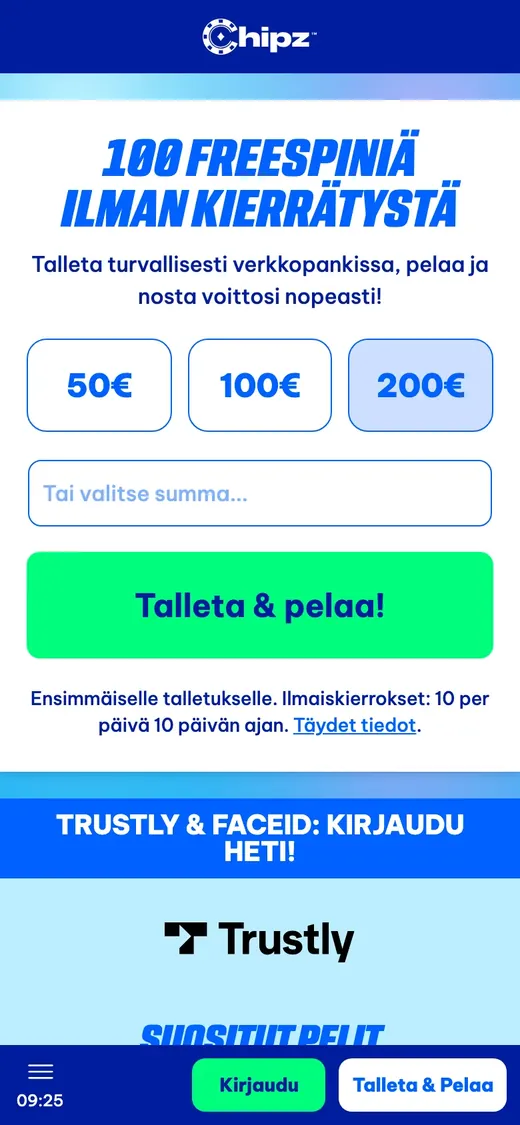 Chipz – etusivun näkymä puhelimella
