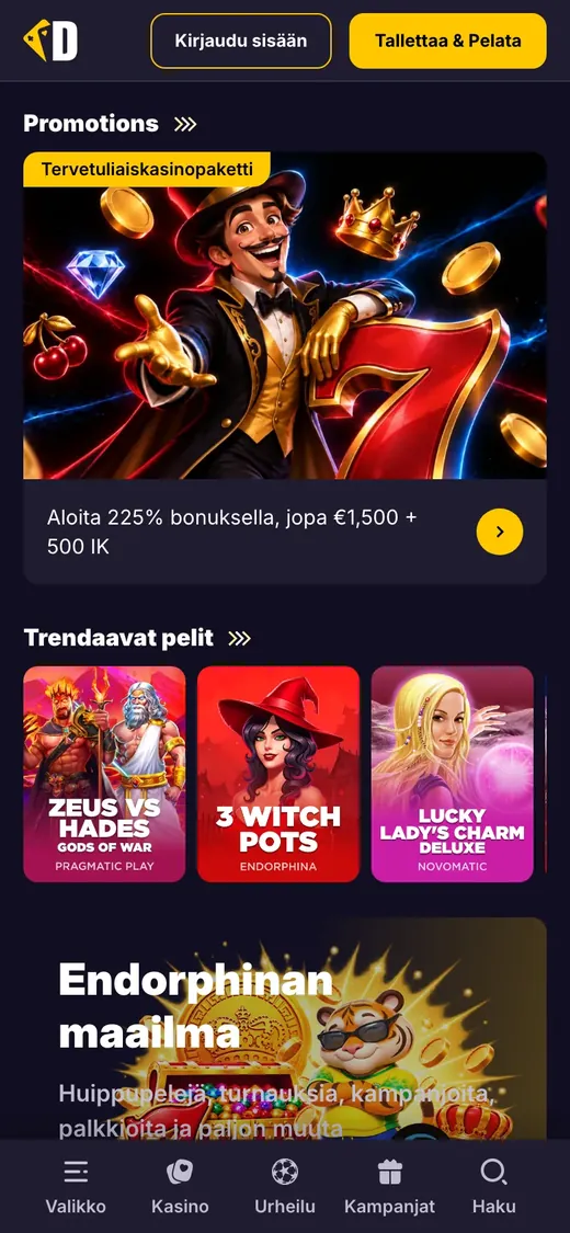 Dazzlehand – etusivun näkymä puhelimella