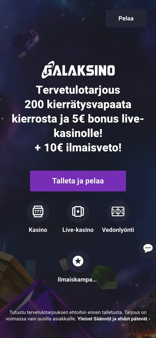 Galaksino – etusivun näkymä puhelimella