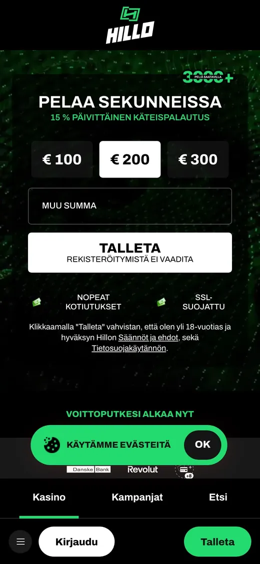 Hillo – etusivun näkymä puhelimella