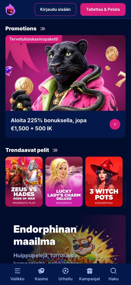 HotLoot – etusivun näkymä puhelimella
