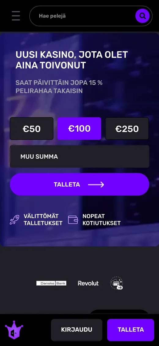 Joker Casino – etusivun näkymä puhelimella