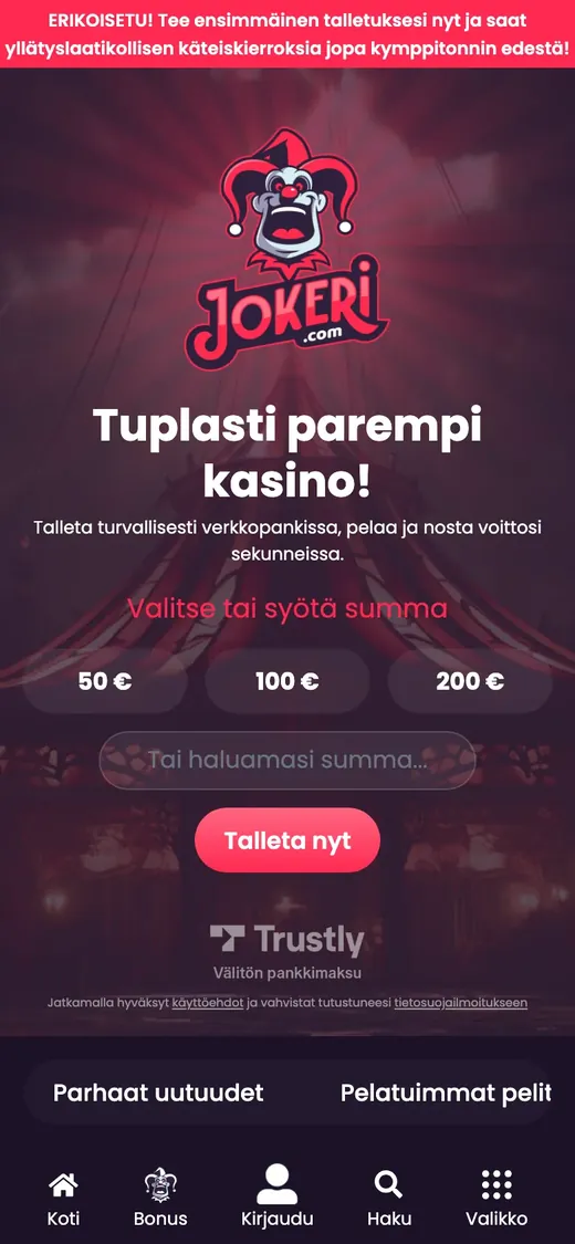 Jokeri – etusivun näkymä puhelimella