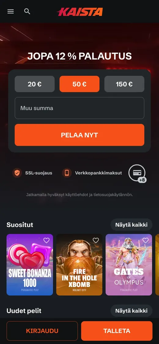 Kaista – etusivun näkymä puhelimella