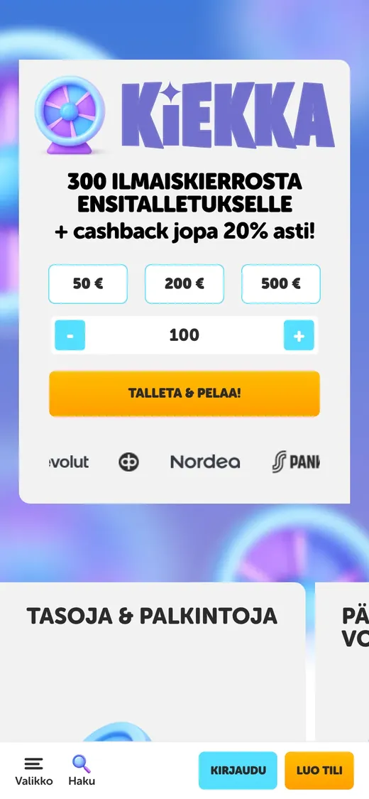 Kiekka – etusivun näkymä puhelimella