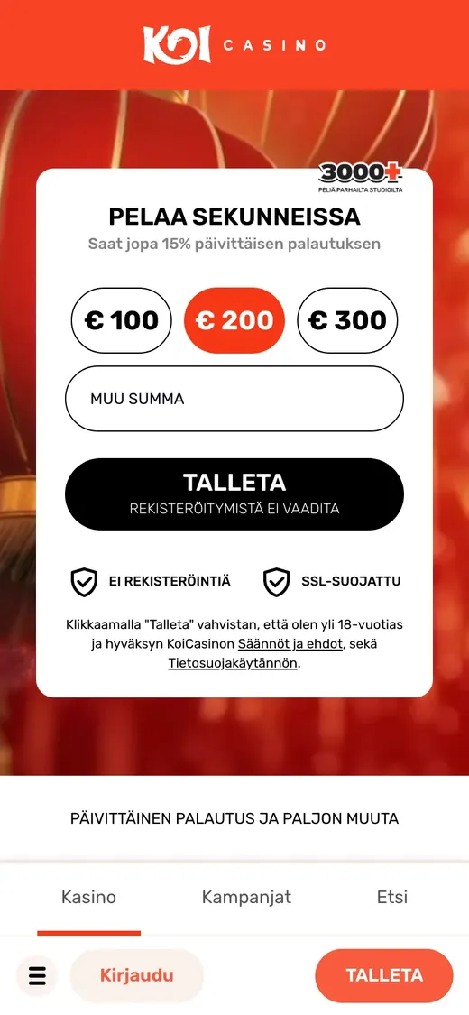 KoiCasino – etusivun näkymä puhelimella