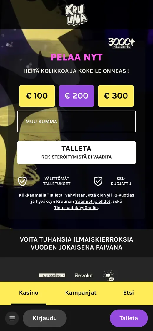 Kruuna – etusivun näkymä puhelimella