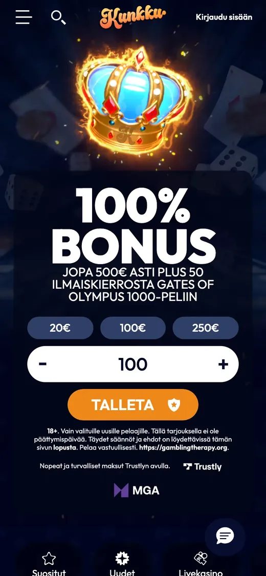 Kunkku – etusivun näkymä puhelimella