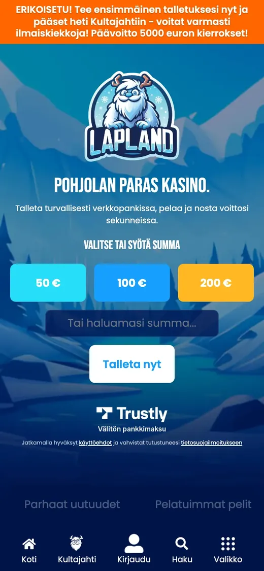 Lapland – etusivun näkymä puhelimella
