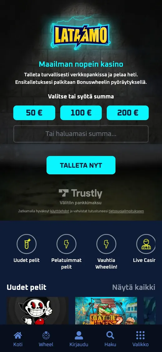Lataamo – etusivun näkymä puhelimella