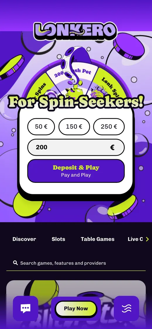 Lonkero Casino – etusivun näkymä puhelimella