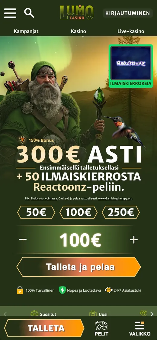 Lumo Casino – etusivun näkymä puhelimella
