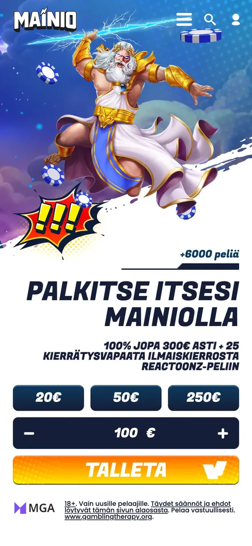 Mainio Kasino – etusivun näkymä puhelimella