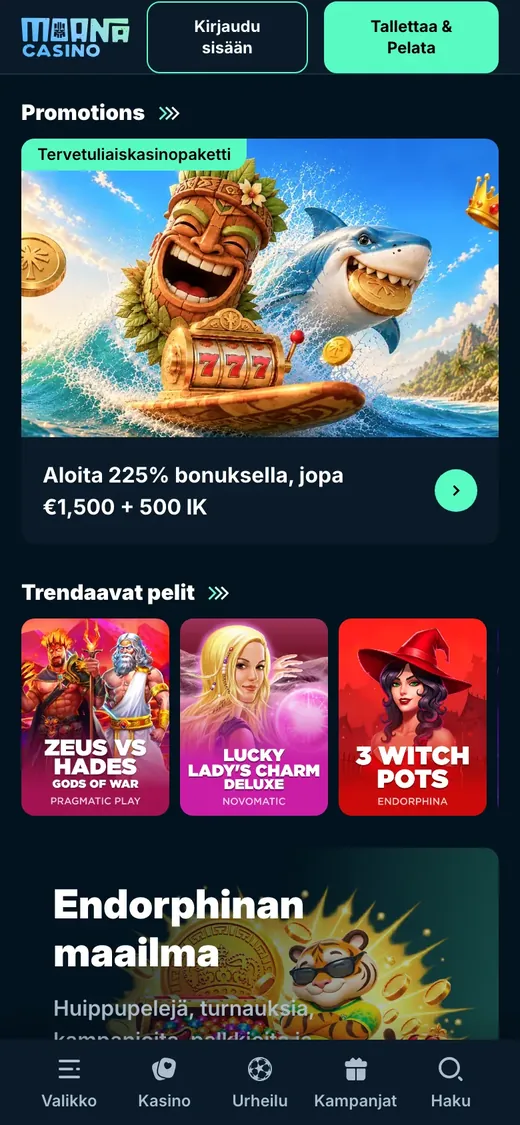 Moana – etusivun näkymä puhelimella