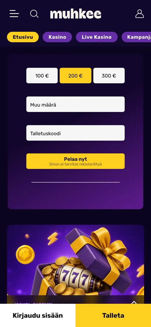 Muhkee – etusivun näkymä puhelimella