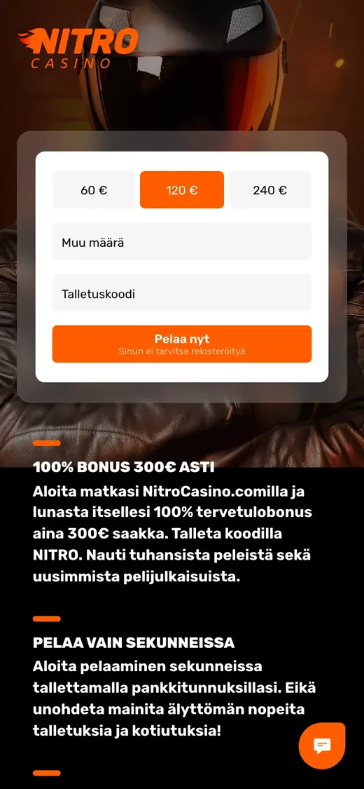 Nitro Casino – etusivun näkymä puhelimella