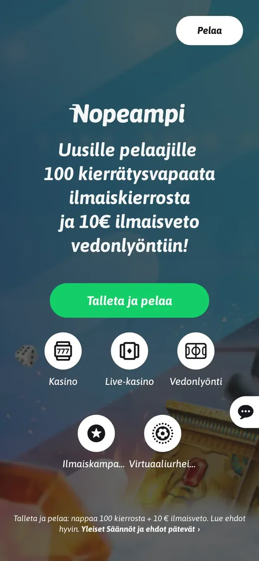 Nopeampi – etusivun näkymä puhelimella