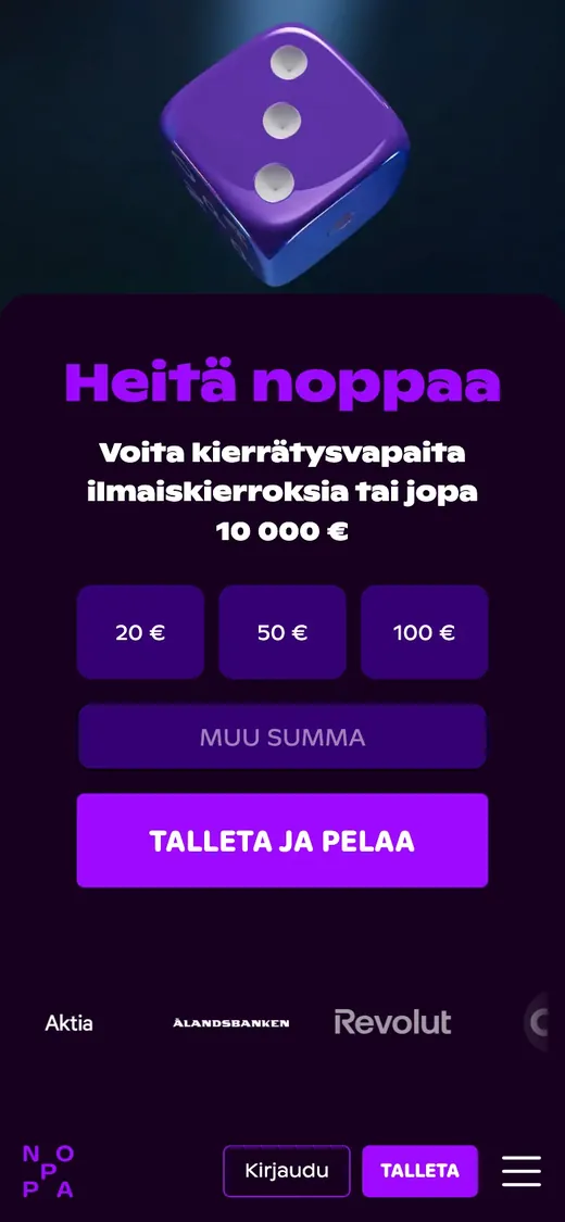 Noppa – etusivun näkymä puhelimella