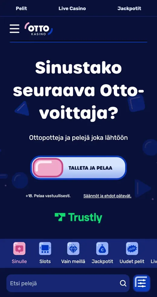 Otto Kasino – etusivun näkymä puhelimella