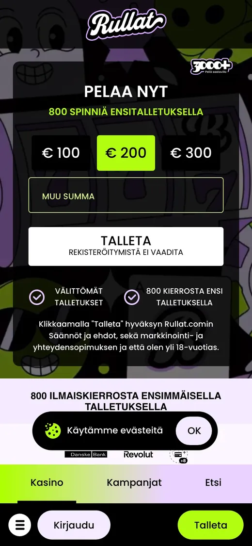 Rullat – etusivun näkymä puhelimella