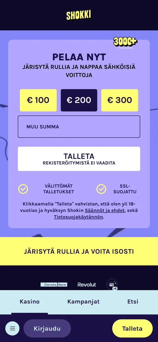 Shokki – etusivun näkymä puhelimella
