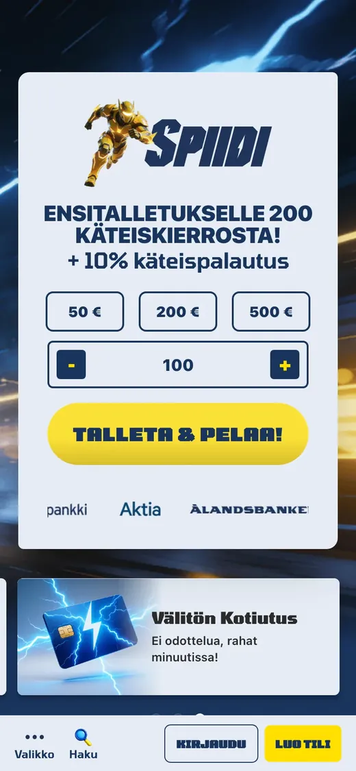 Spiidi – etusivun näkymä puhelimella
