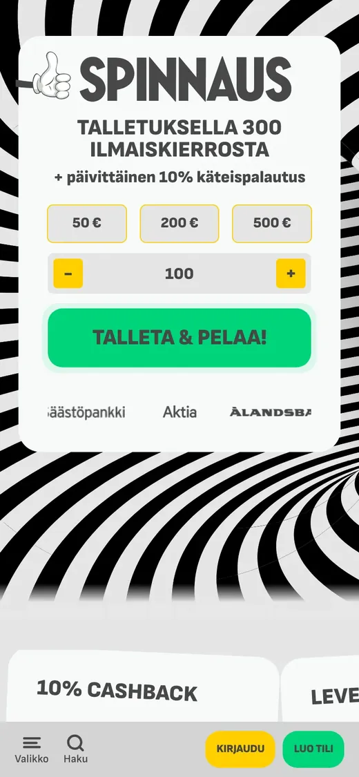 Spinnaus – etusivun näkymä puhelimella