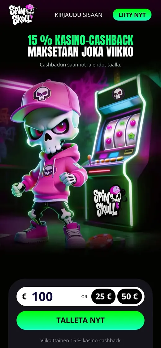 SpinSkull – etusivun näkymä puhelimella