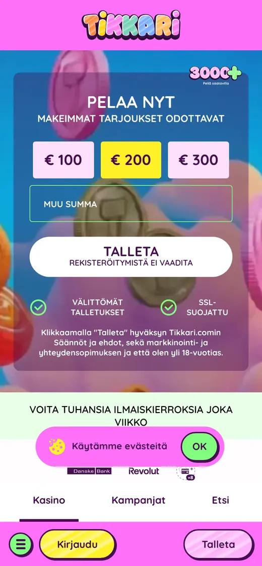 Tikkari – etusivun näkymä puhelimella