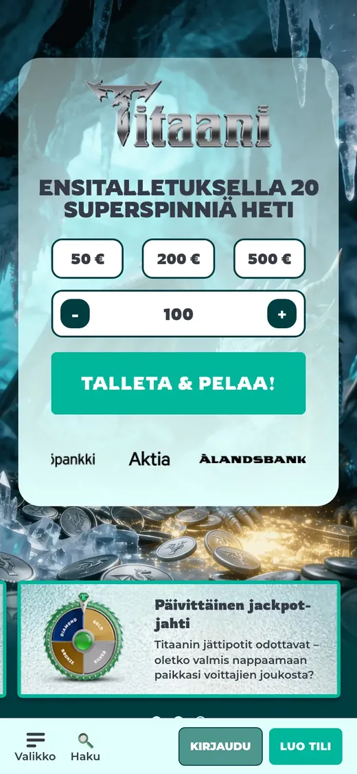 Titaani – etusivun näkymä puhelimella