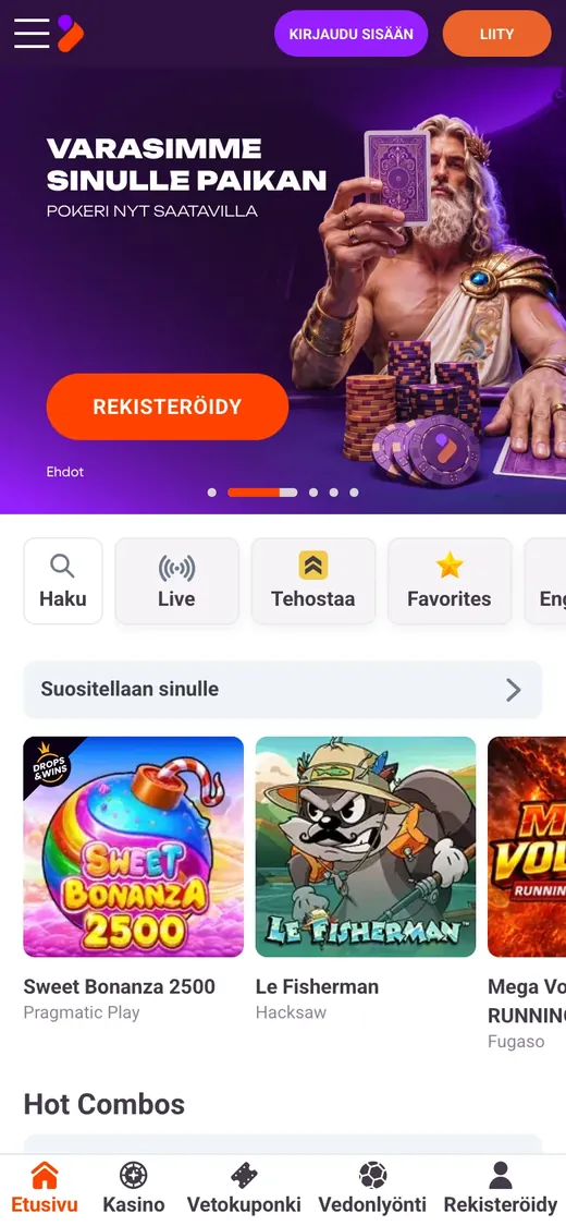 TonyBet – etusivun näkymä puhelimella