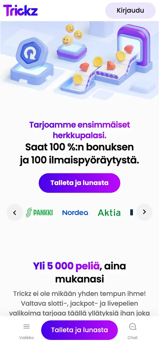 Trickz – etusivun näkymä puhelimella