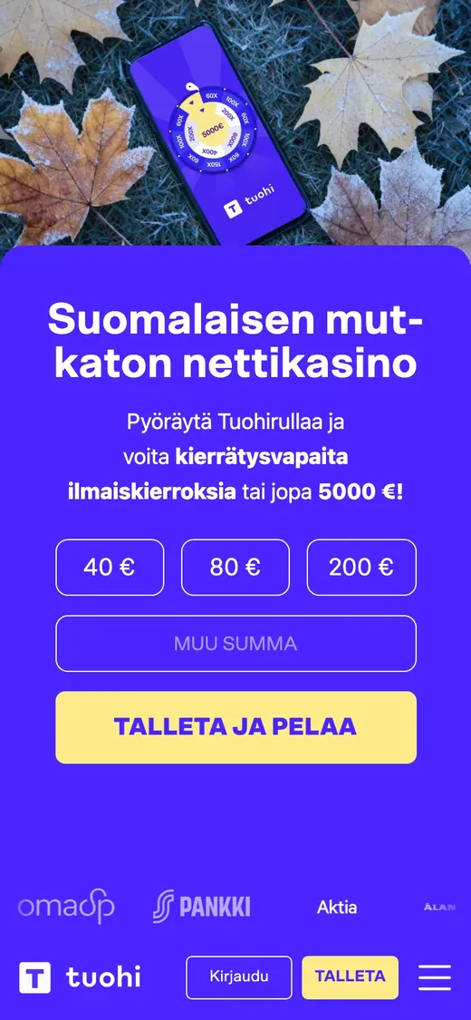 Tuohi Casino – etusivun näkymä puhelimella