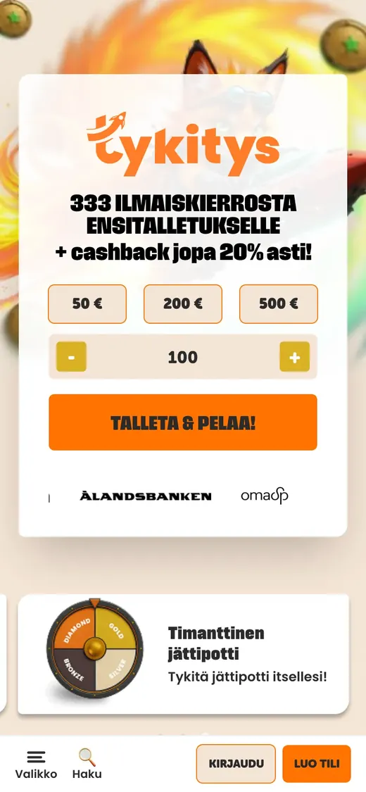 Tykitys – etusivun näkymä puhelimella