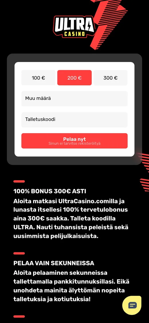 UltraCasino – etusivun näkymä puhelimella