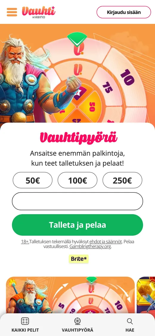 Vauhti – etusivun näkymä puhelimella
