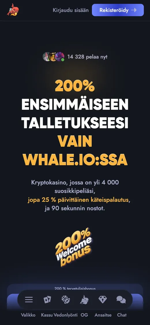 Whale – etusivun näkymä puhelimella