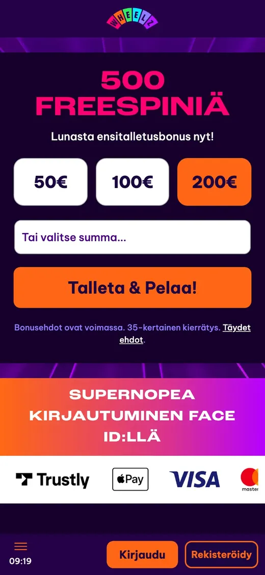 Wheelz – etusivun näkymä puhelimella