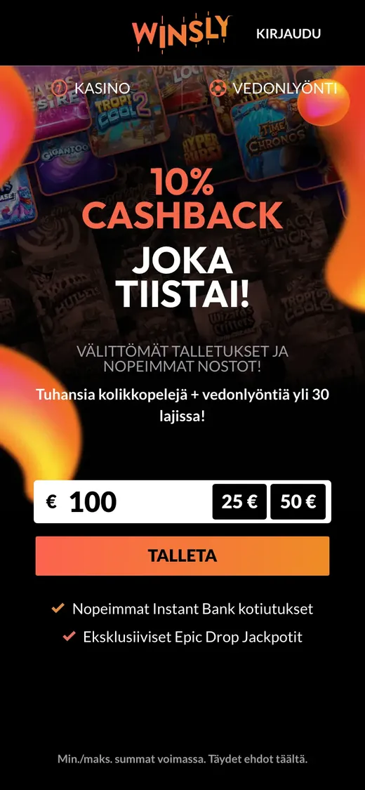 Winsly – etusivun näkymä puhelimella