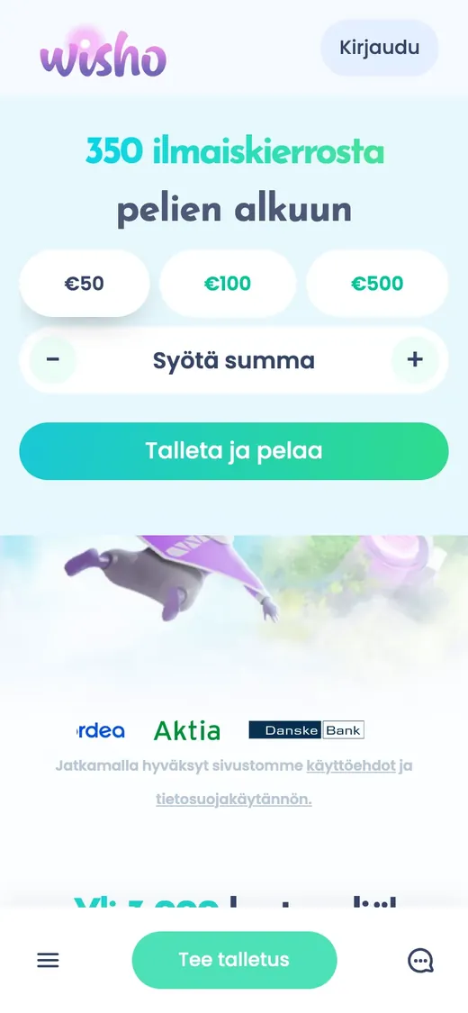 Wisho – etusivun näkymä puhelimella