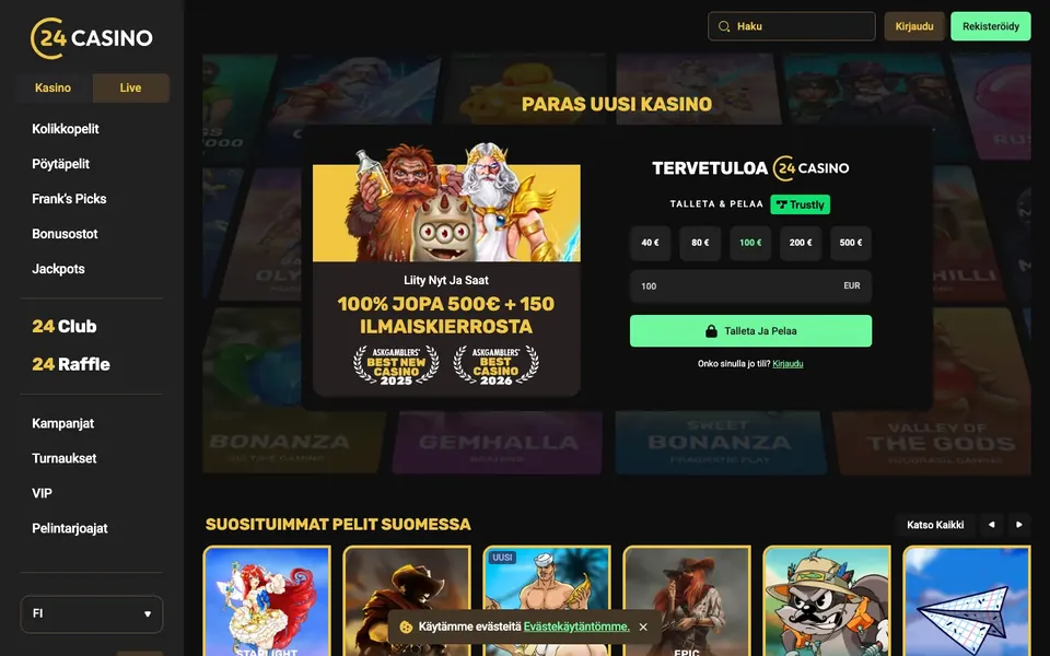 24Casino – etusivun näkymä työpöydällä