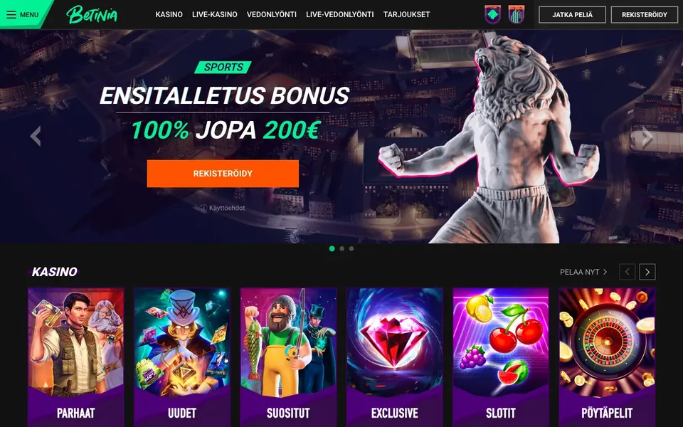 Betinia – etusivun näkymä työpöydällä